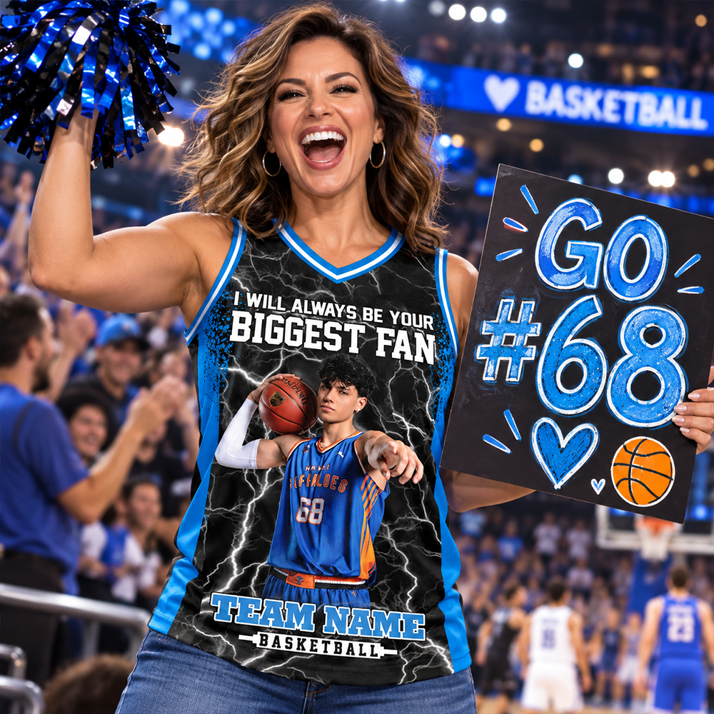 Custom I Will Always Be Your Biggest Fan Basketball Jersey, Photo Basketball Player , Gift For Basketball Mom L0411 Hv01