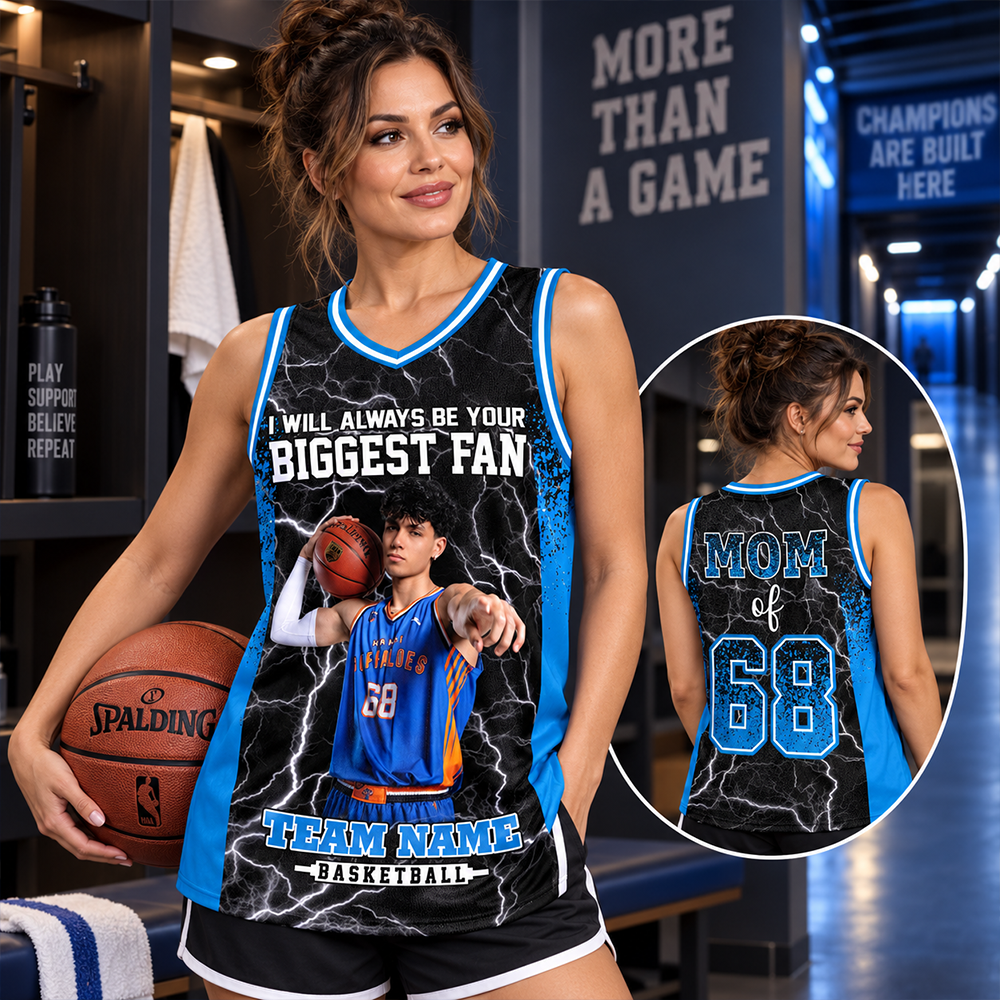 Custom I Will Always Be Your Biggest Fan Basketball Jersey, Photo Basketball Player , Gift For Basketball Mom L0411 Hv01
