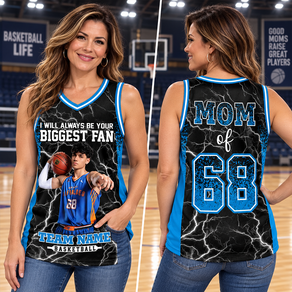 Custom I Will Always Be Your Biggest Fan Basketball Jersey, Photo Basketball Player , Gift For Basketball Mom L0411 Hv01