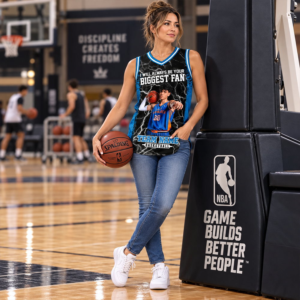 Custom I Will Always Be Your Biggest Fan Basketball Jersey, Photo Basketball Player , Gift For Basketball Mom L0411 Hv01