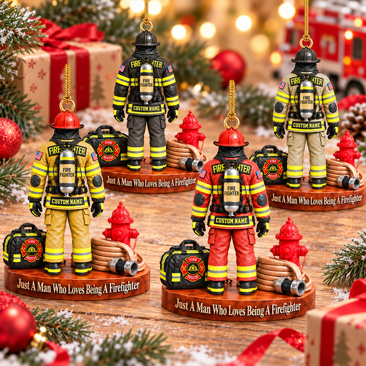 Custom Just A Man Who Loves Being A Firefighter Ornament, Fireman Christmas Gift L0411 Hv01