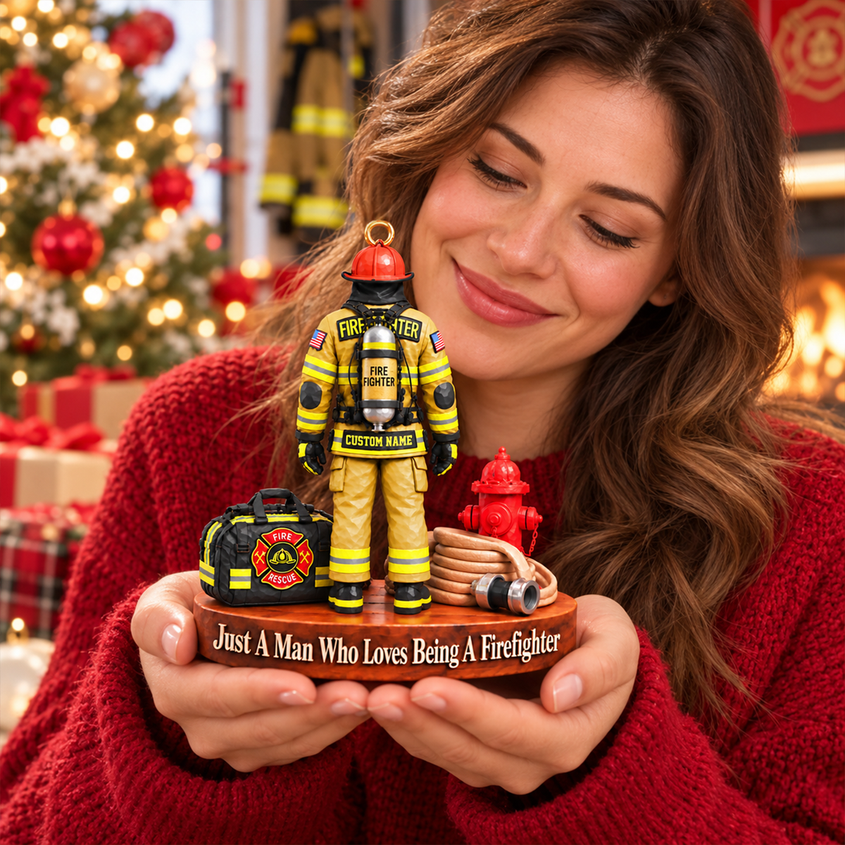 Custom Just A Man Who Loves Being A Firefighter Ornament, Fireman Christmas Gift L0411 Hv01