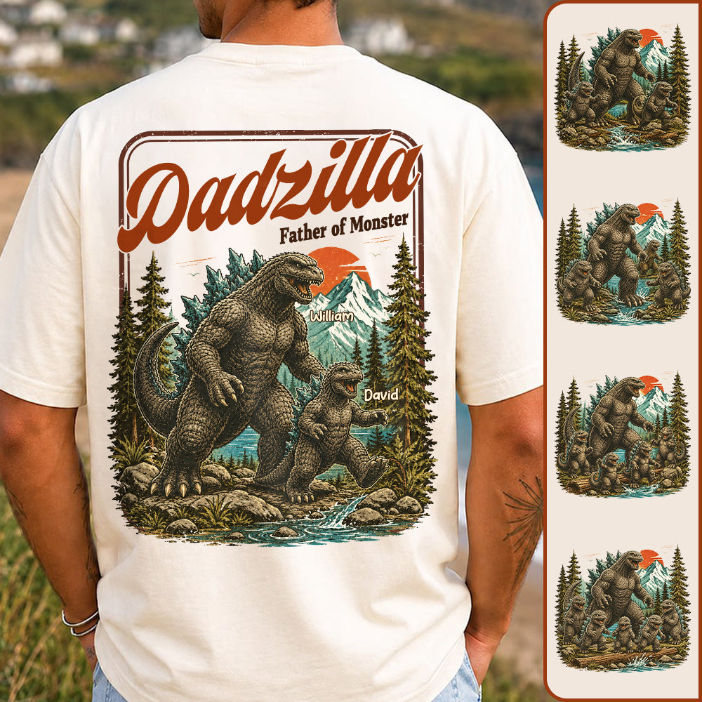 Personalized Dadzilla Father Of Monster T-Shirt Father Day Gifts for Dad Funny Papa Tshirt Cool Daddy Dinosaur Vintage Retro Shirt for Men Pt99
