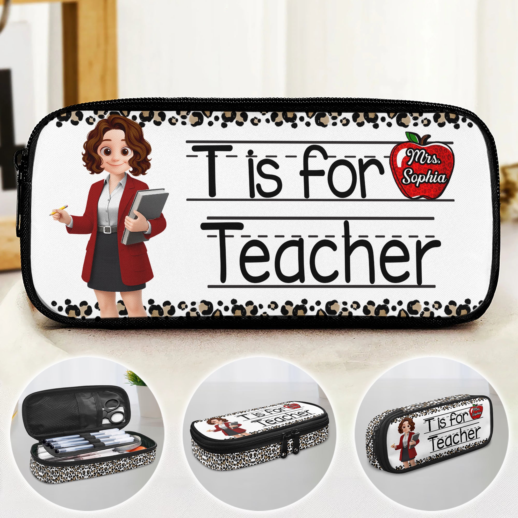 Personalized Teacher Custom Apple Name Pencil Case Tu24  Hv01