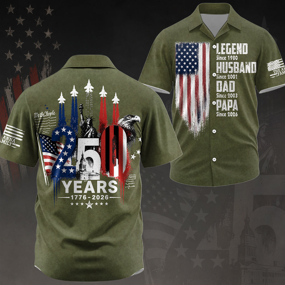 Personalized America 250th Anniversary Father's Day Hawaiian Shirt, Gift For Husband, Dad A2110 Hv01