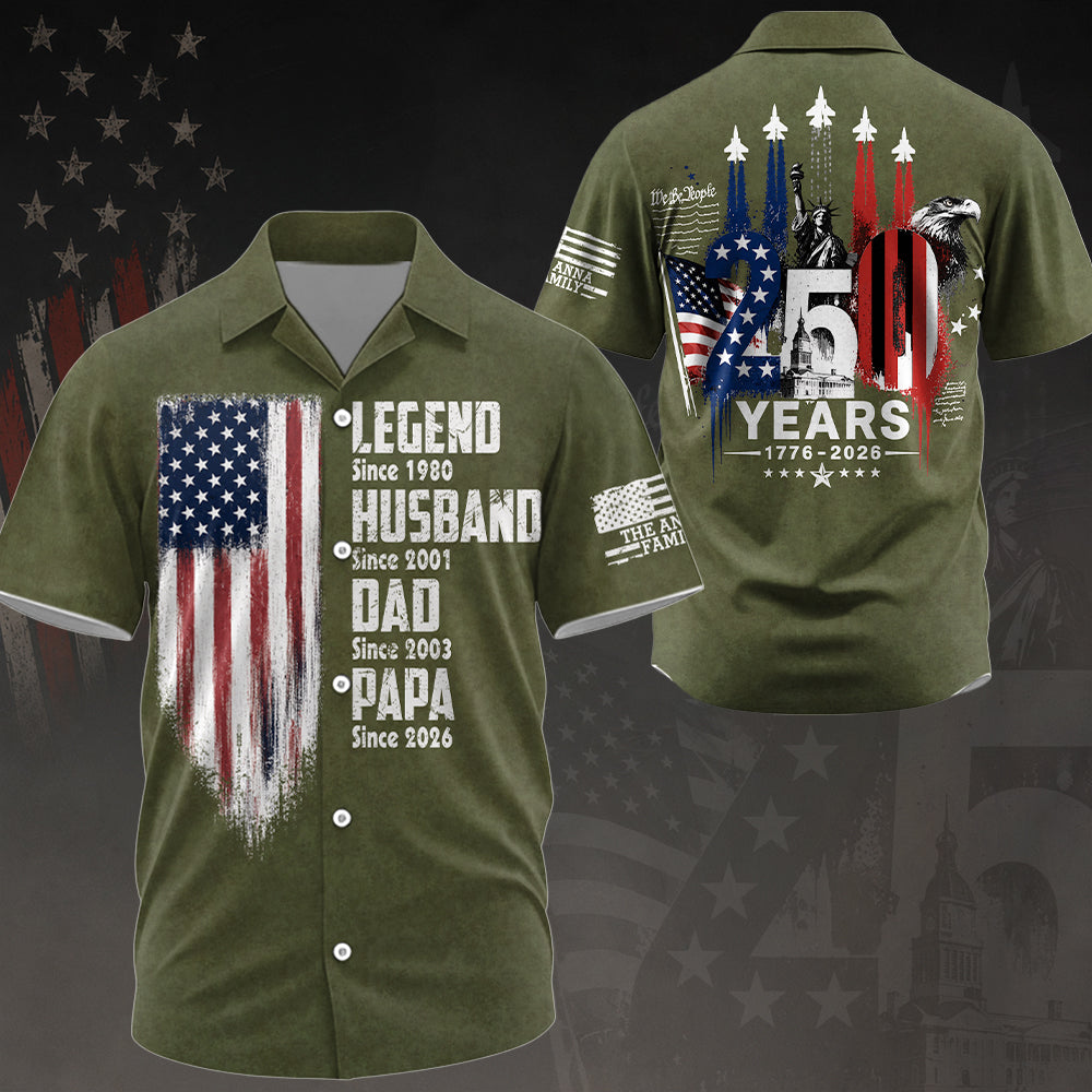Personalized America 250th Anniversary Father's Day Hawaiian Shirt, Gift For Husband, Dad A2110 Hv01