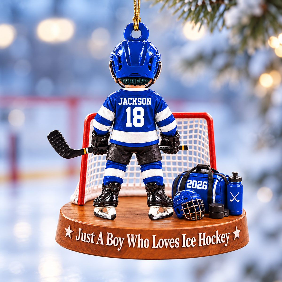 Custom Just A Boy Who Loves Ice Hockey Ornament, Christmas Tree Decoration, Hockey Gift L0411 Pt99