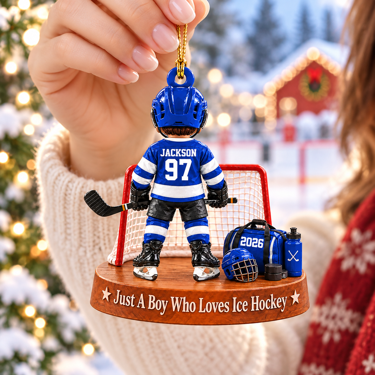 Custom Just A Boy Who Loves Ice Hockey Ornament, Christmas Tree Decoration, Hockey Gift L0411 Pt99