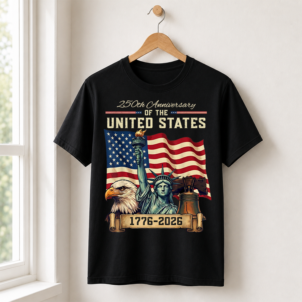 USA 250th Anniversary Flag T-Shirt, Patriotic 4th of July Independence Day Tee Hv01