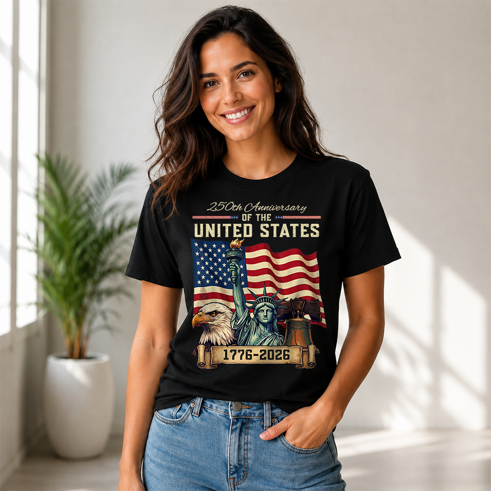 USA 250th Anniversary Flag T-Shirt, Patriotic 4th of July Independence Day Tee Hv01