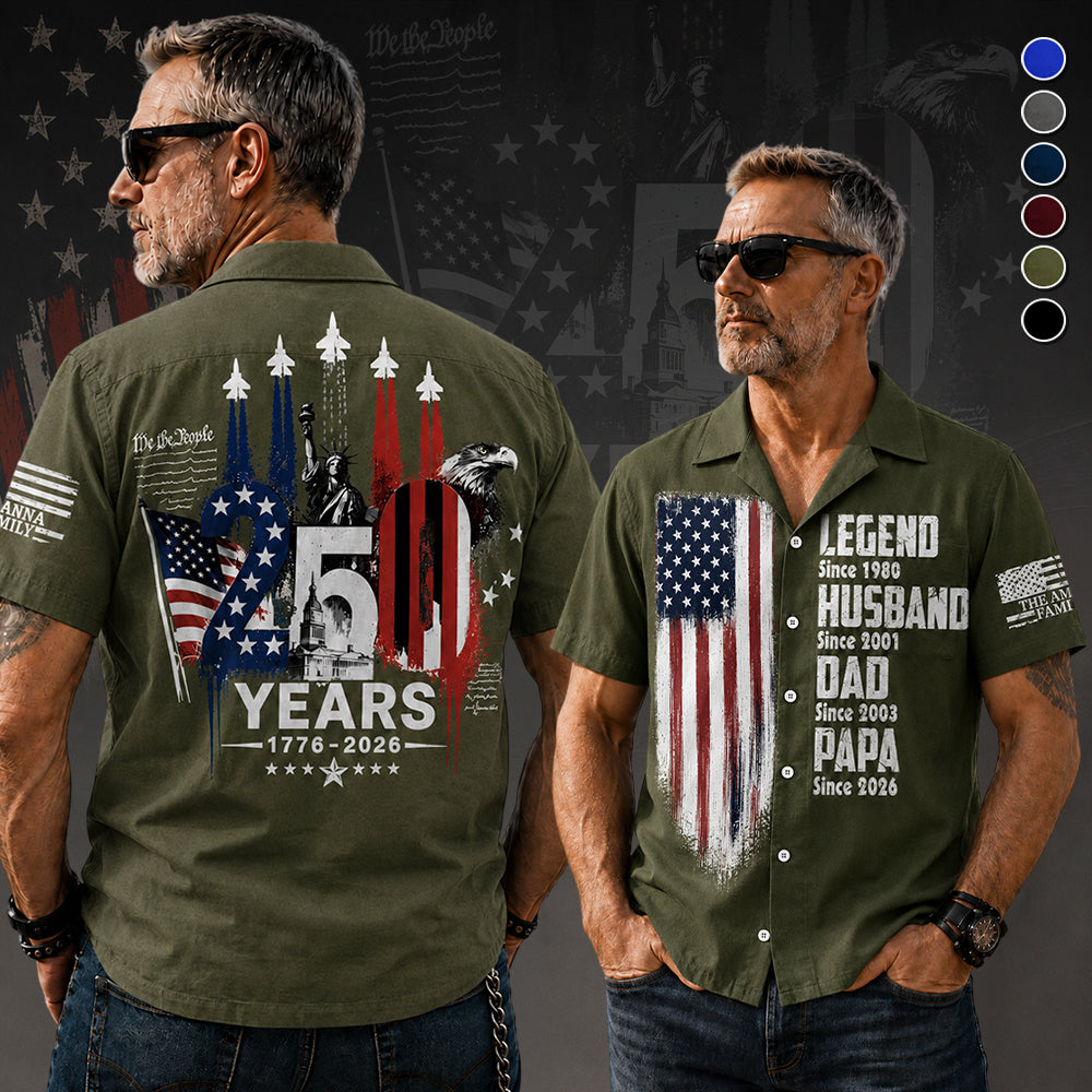 Personalized America 250th Anniversary Father's Day Hawaiian Shirt, Gift For Husband, Dad A2110 Hv01