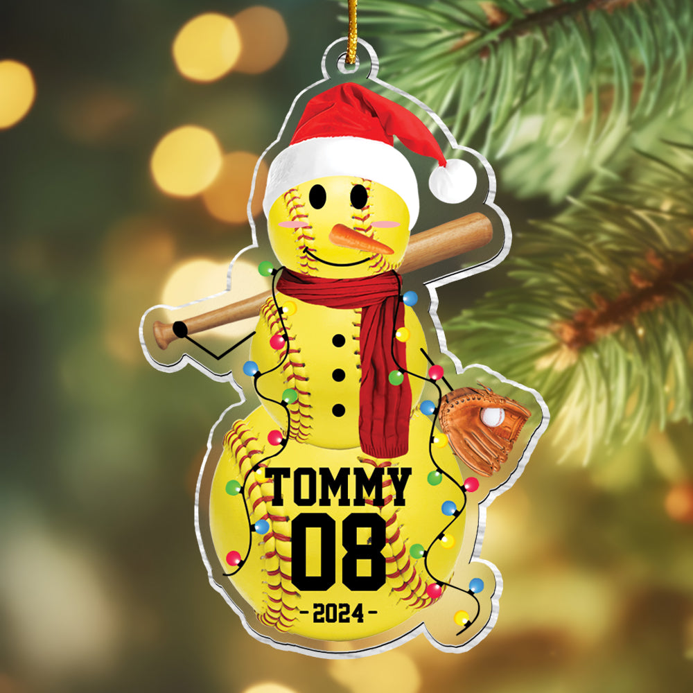 Softball Snowman - Gifts For Players, Team, Boys - Personalized Acrylic Ornament Tu20