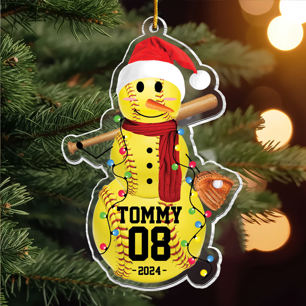 Softball Snowman - Gifts For Players, Team, Boys - Personalized Acrylic Ornament Tu20