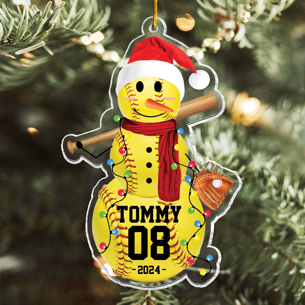 Softball Snowman - Gifts For Players, Team, Boys - Personalized Acrylic Ornament Tu20