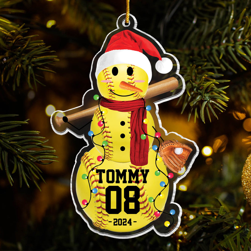 Softball Snowman - Gifts For Players, Team, Boys - Personalized Acrylic Ornament Tu20