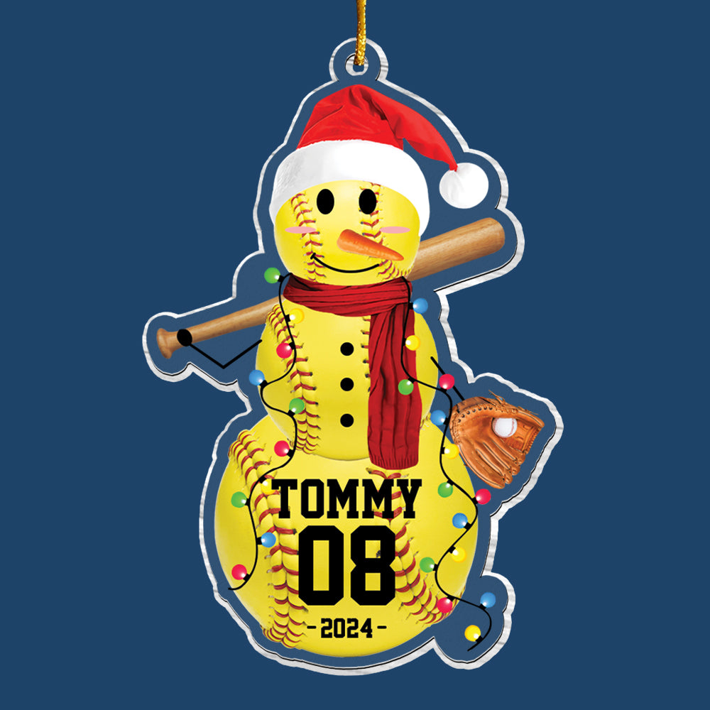 Softball Snowman - Gifts For Players, Team, Boys - Personalized Acrylic Ornament Tu20