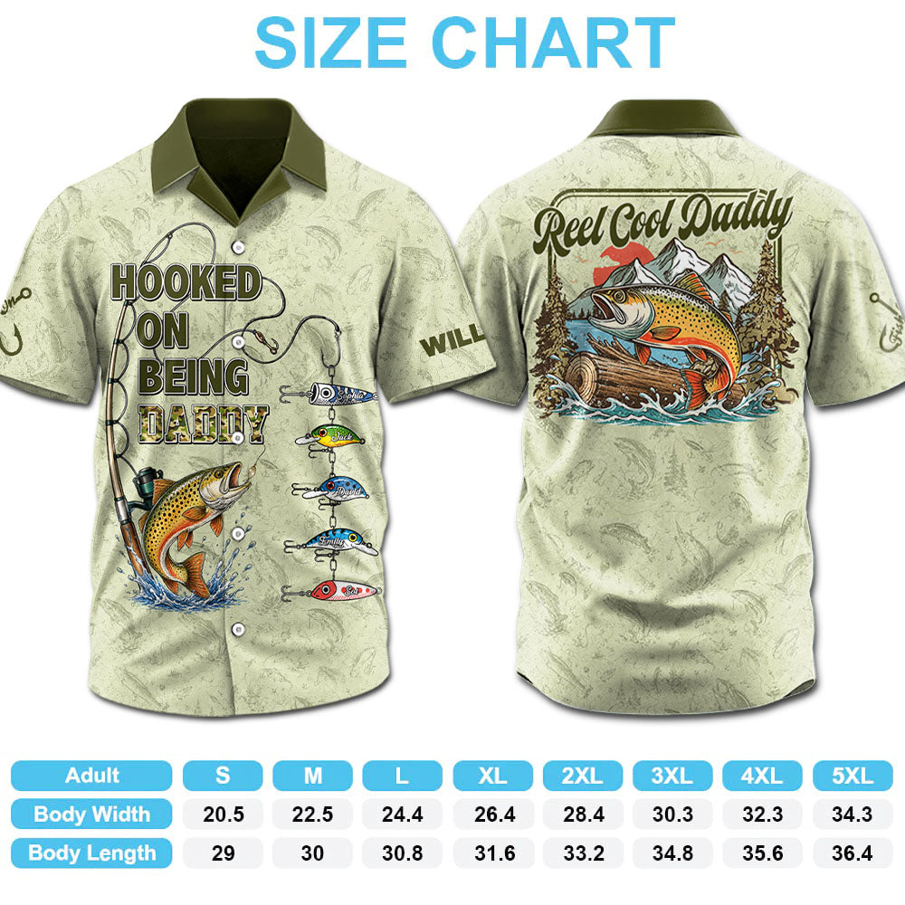 Hooked On Being Dad, Reel Cool Dad, Personalized Hawaiian Shirt, Vintage Retro Fishing Shirt for Men, Gift for Him, Gift for Husband T1807 Pt99