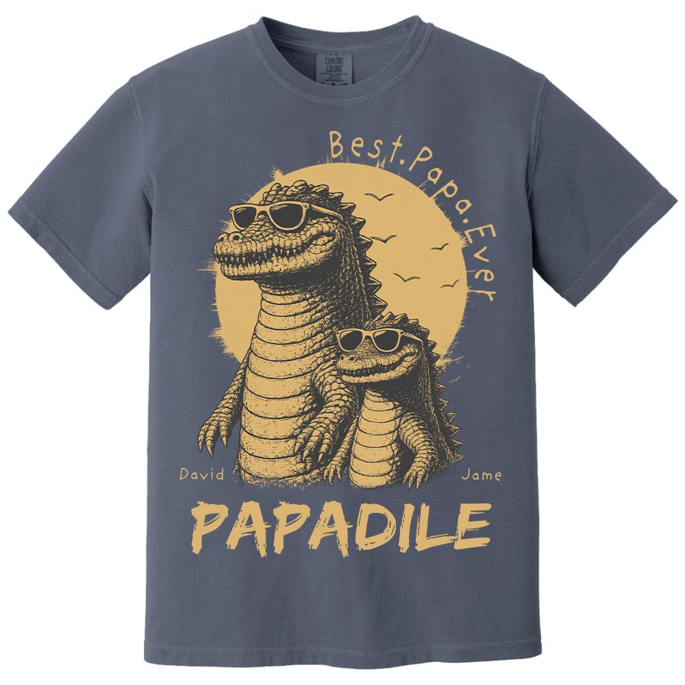 Best Dad Ever -Personalized Dad Crocodile Shirt with Custom Kids Names, Funny Grandpa Family T Shirt for Dad Papa Na02 Hv01