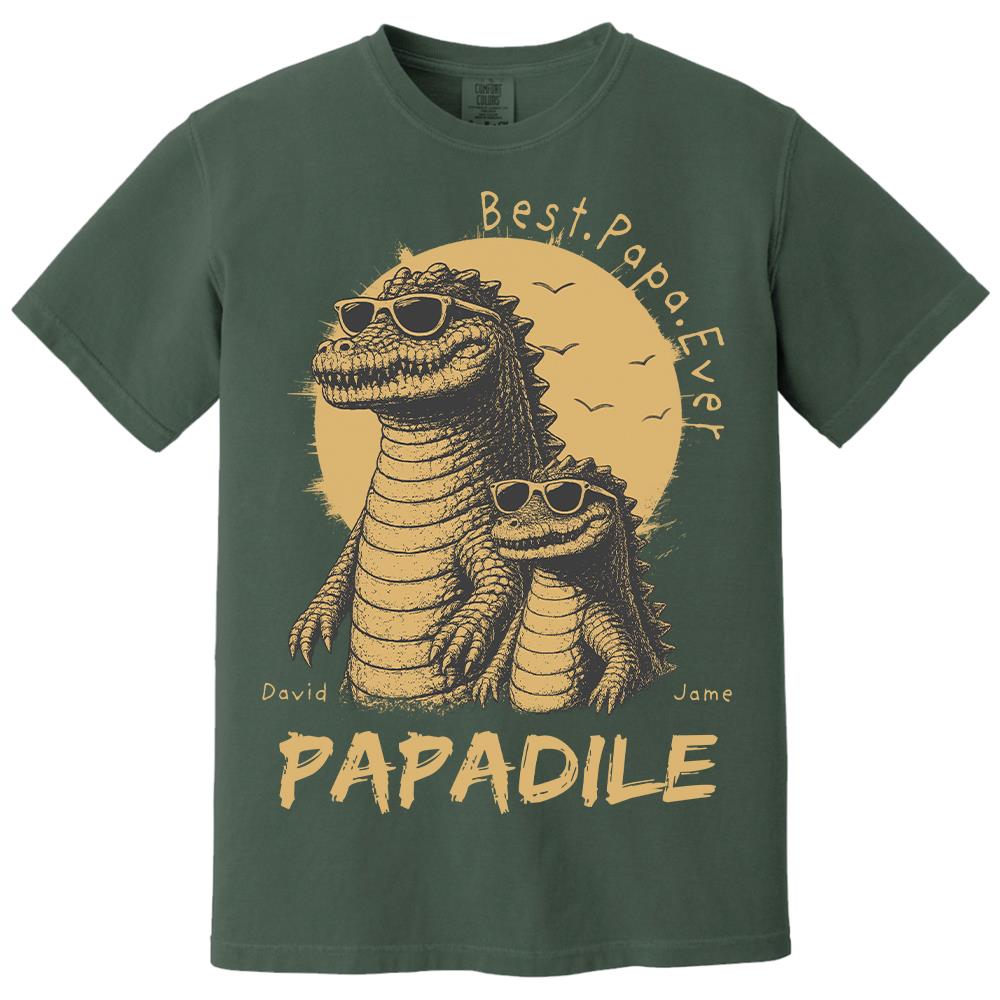 Best Dad Ever -Personalized Dad Crocodile Shirt with Custom Kids Names, Funny Grandpa Family T Shirt for Dad Papa Na02 Hv01
