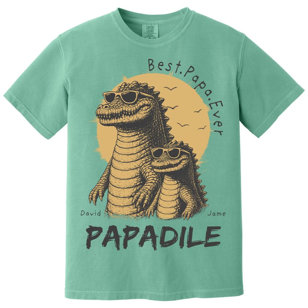 Best Dad Ever -Personalized Dad Crocodile Shirt with Custom Kids Names, Funny Grandpa Family T Shirt for Dad Papa Na02 Hv01
