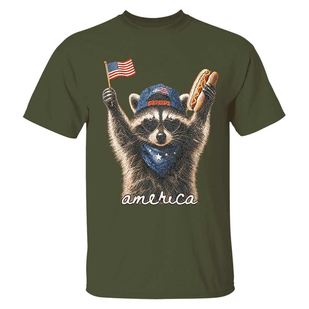 Custom Photo Pet, Feral & Free Racoon Shirt, 4th of July Shirt, USA Independence Day Shirt, Funny Raccoon Tee, Patriotic Shirt, July 4th Gift Nh00