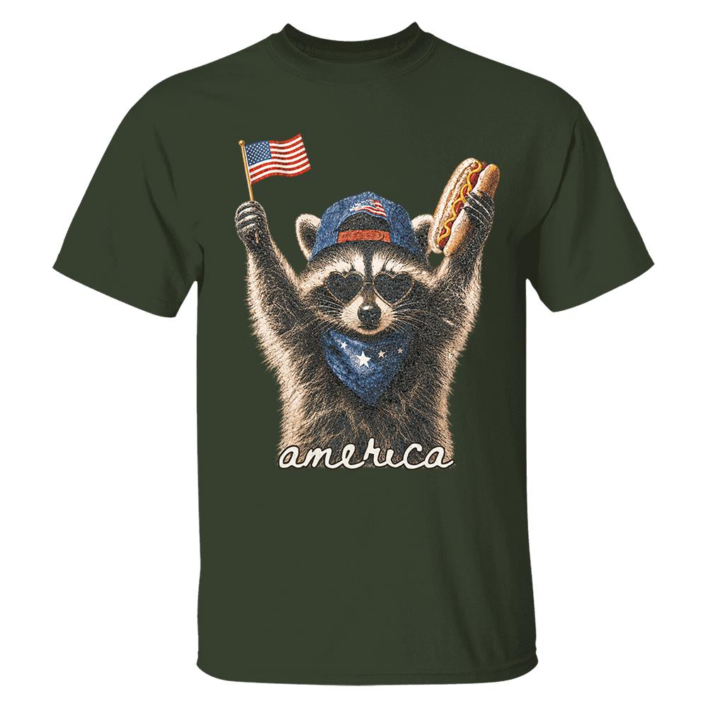 Custom Photo Pet, Feral & Free Racoon Shirt, 4th of July Shirt, USA Independence Day Shirt, Funny Raccoon Tee, Patriotic Shirt, July 4th Gift Nh00