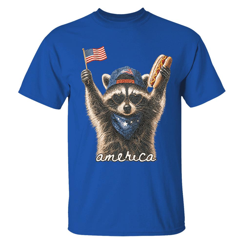 Custom Photo Pet, Feral & Free Racoon Shirt, 4th of July Shirt, USA Independence Day Shirt, Funny Raccoon Tee, Patriotic Shirt, July 4th Gift Nh00