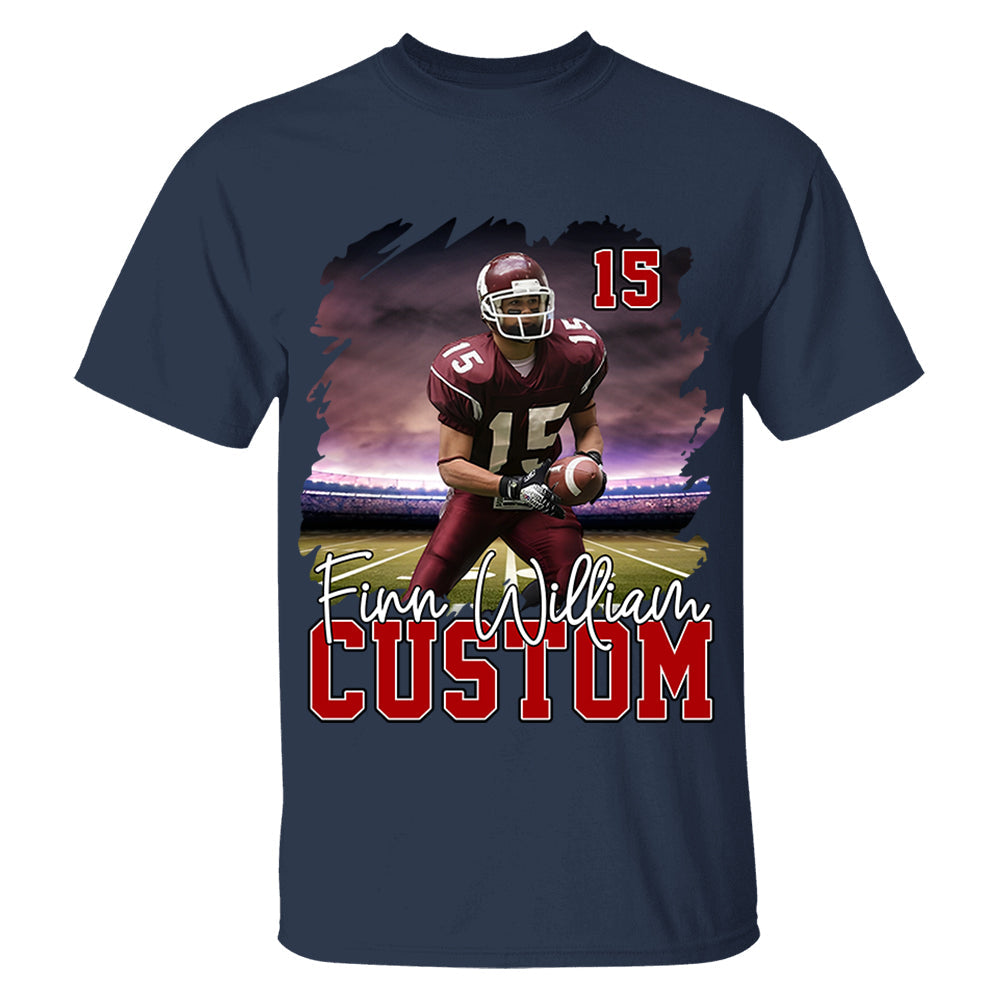 Custom Photo Football Player And Team Name Shirt - Personalized Photo Sports Shirt