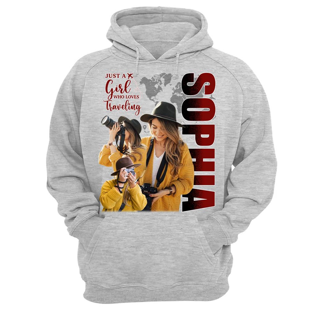 Just A Girl Who Loves Traveling – Custom Photo Vacation T-Shirt for Adventure Lovers Vr2 NA02 Hv01