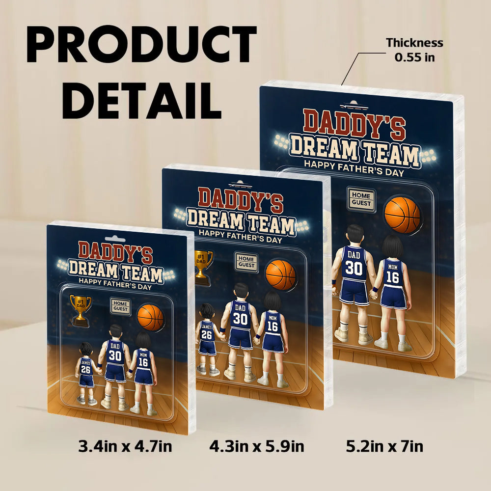 Daddy's Dream Team, Basketball Custom Figure Personalized Acrylic Block Plaque, Gift For Dad A2110  Hv01