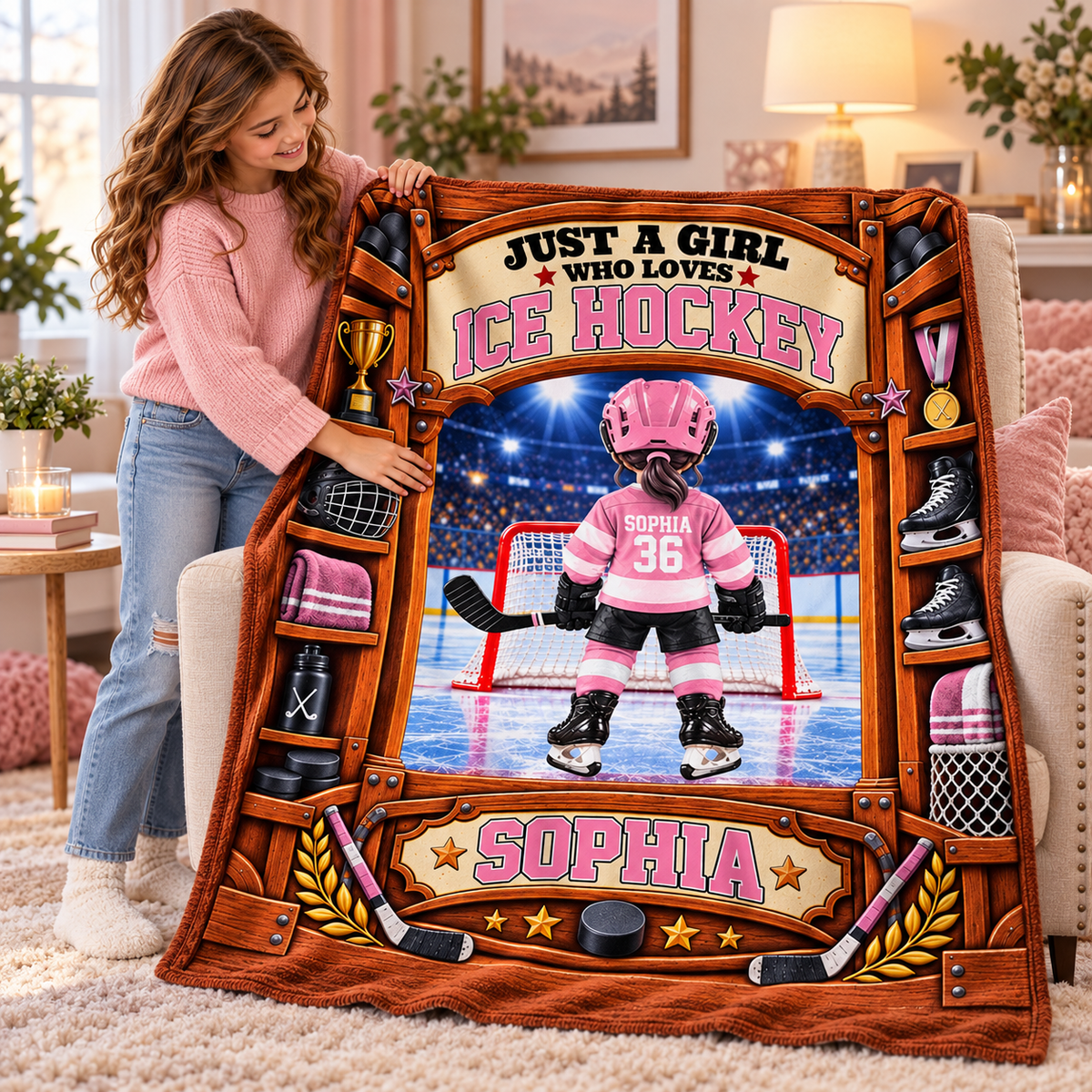 Custom Just A Boy Girl Who Loves Ice Hockey Blanket, Gift For Hockey Lovers L0411 Tm01 KL07