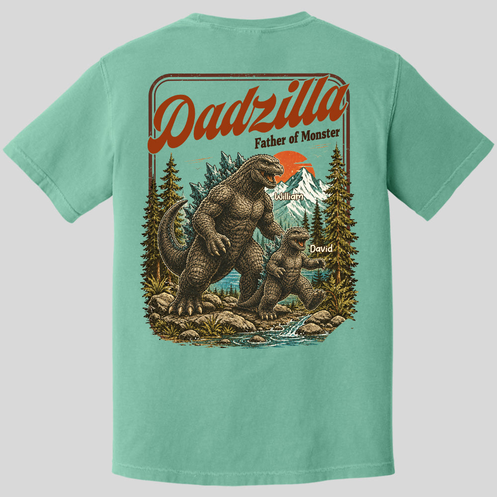 Personalized Dadzilla Father Of Monster T-Shirt Father Day Gifts for Dad Funny Papa Tshirt Cool Daddy Dinosaur Vintage Retro Shirt for Men Pt99