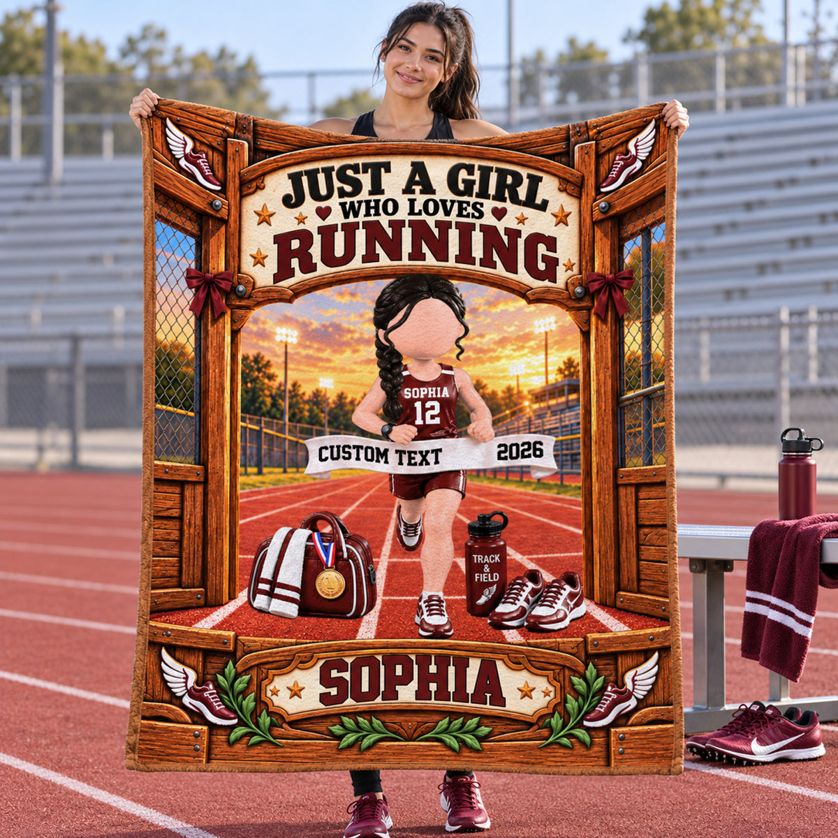 Just A Girl Who Loves Running Blanket, Personalized Running Blanket, Custom Name Running Gift, Gift for Runners Na02 Nh00 KL07