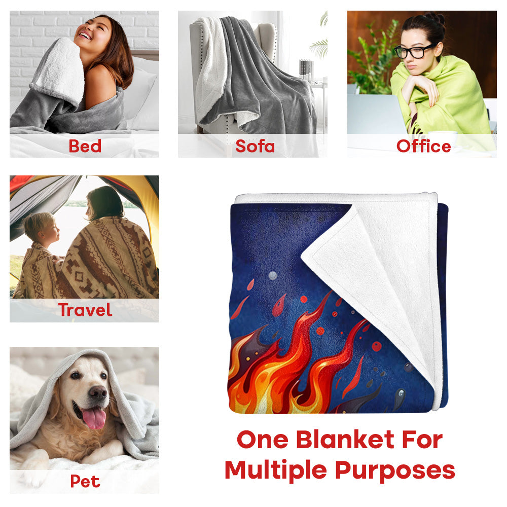 Personalized Flaming Basketball Football Sports Ball Design Soft Throw Blanket with Name and Number Birthday Match Day Gift for Team Ball Games Lovers