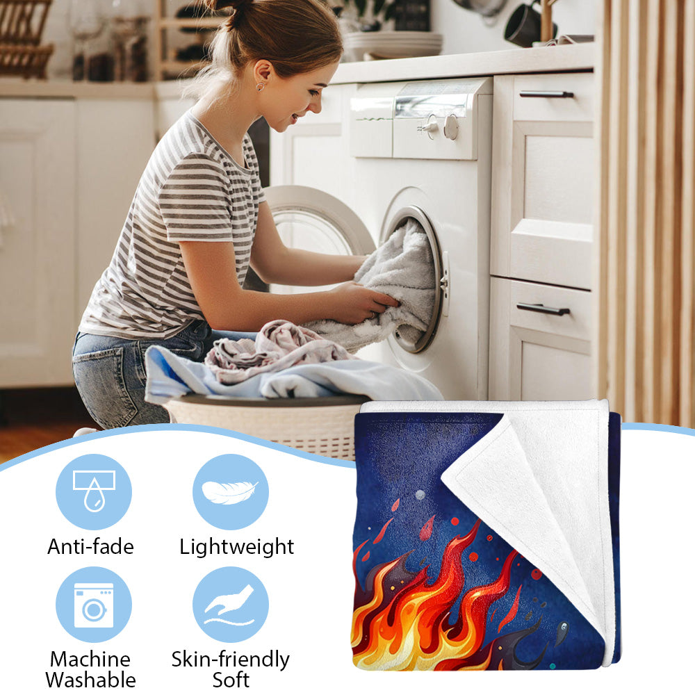 Personalized Flaming Basketball Football Sports Ball Design Soft Throw Blanket with Name and Number Birthday Match Day Gift for Team Ball Games Lovers