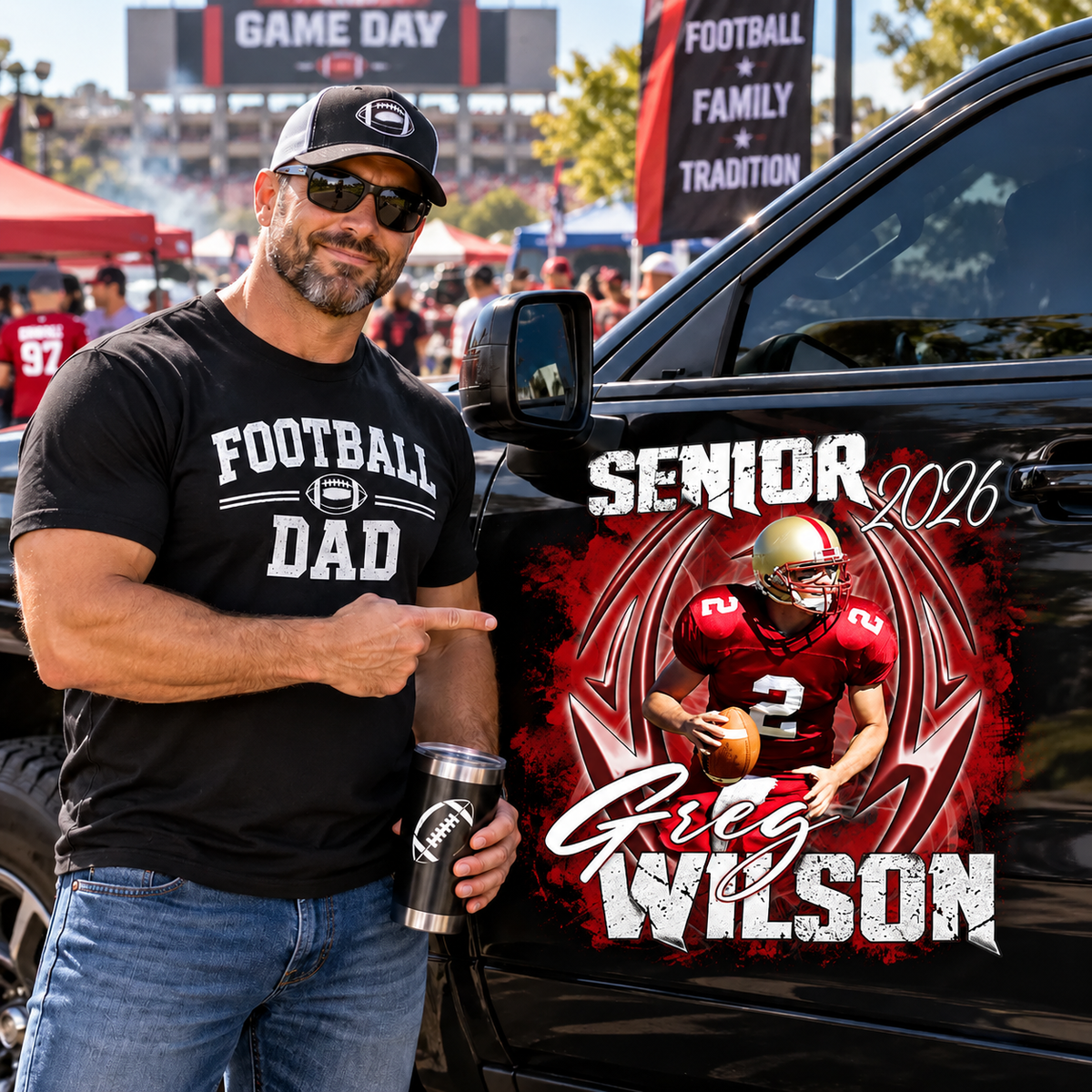 Personalized Football Senior Mom Dad Car Decal, Custom Photo Player Sticker, Gift for Sports Moms and Dads T1807 T24