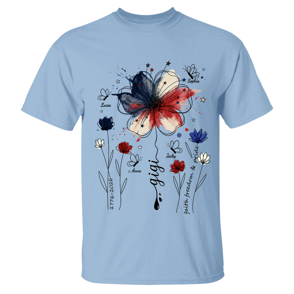 Personalized Grandma Shirt USA 250th Anniversary, Boho Floral Patriotic Tee, Custom Names Gift For Grandma Mom T1807 TH23