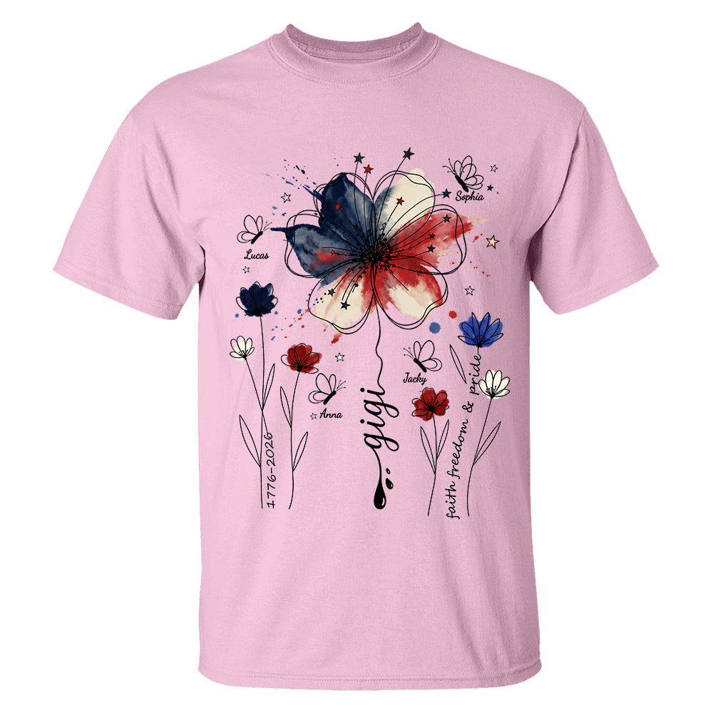 Personalized Grandma Shirt USA 250th Anniversary, Boho Floral Patriotic Tee, Custom Names Gift For Grandma Mom T1807 TH23