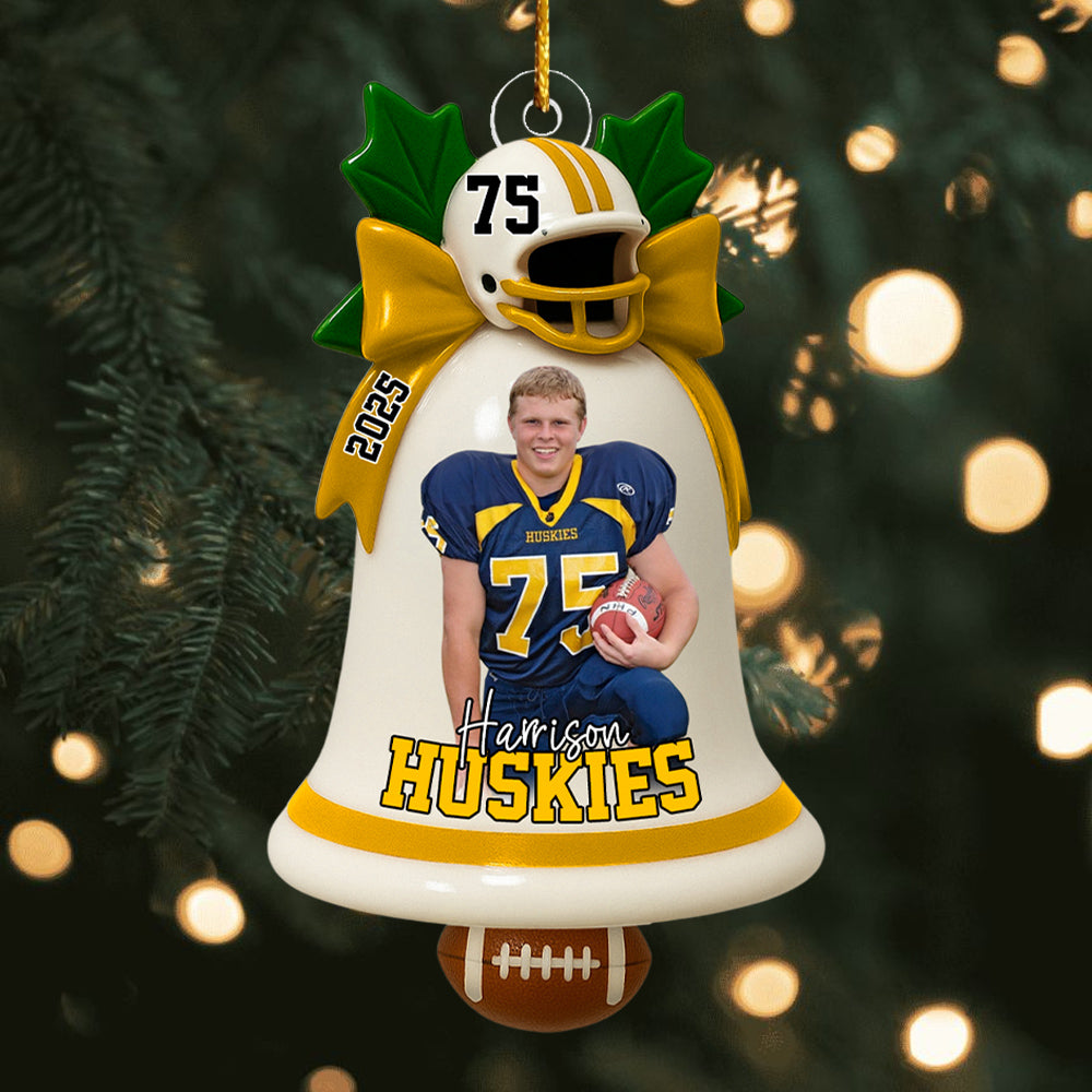 Custom Photo Football Bell Acrylic Ornaments - Christmas Ornaments Gifts For Football Lovers Tu24 VH01