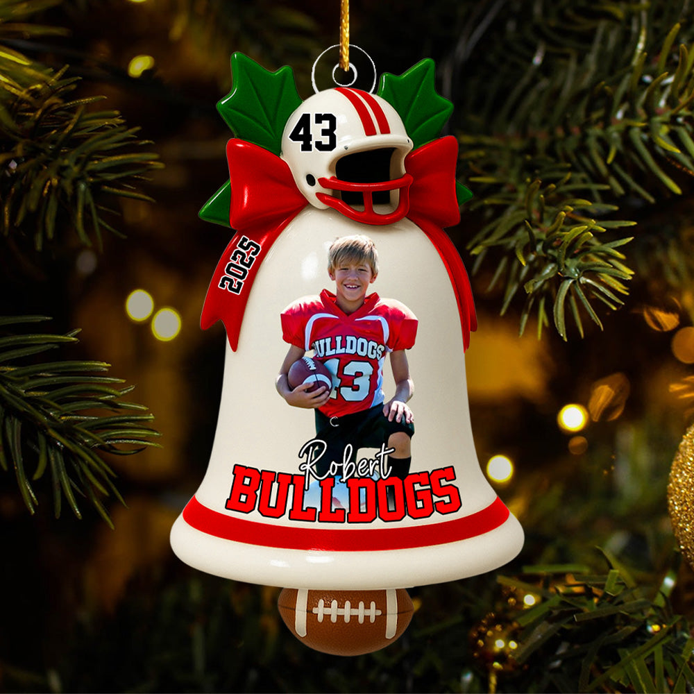 Custom Photo Football Bell Acrylic Ornaments - Christmas Ornaments Gifts For Football Lovers Tu24 VH01