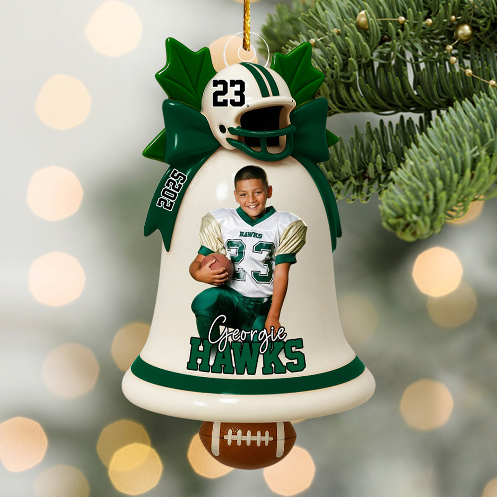 Custom Photo Football Bell Acrylic Ornaments - Christmas Ornaments Gifts For Football Lovers Tu24 VH01