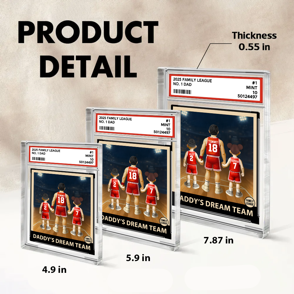 Basketball No. 1 Dad Grandpa Man & Kids, Fathers Day Trading Card Style, Personalized Daddy Dream Team Acrylic Block Plaque A2110 Pt99