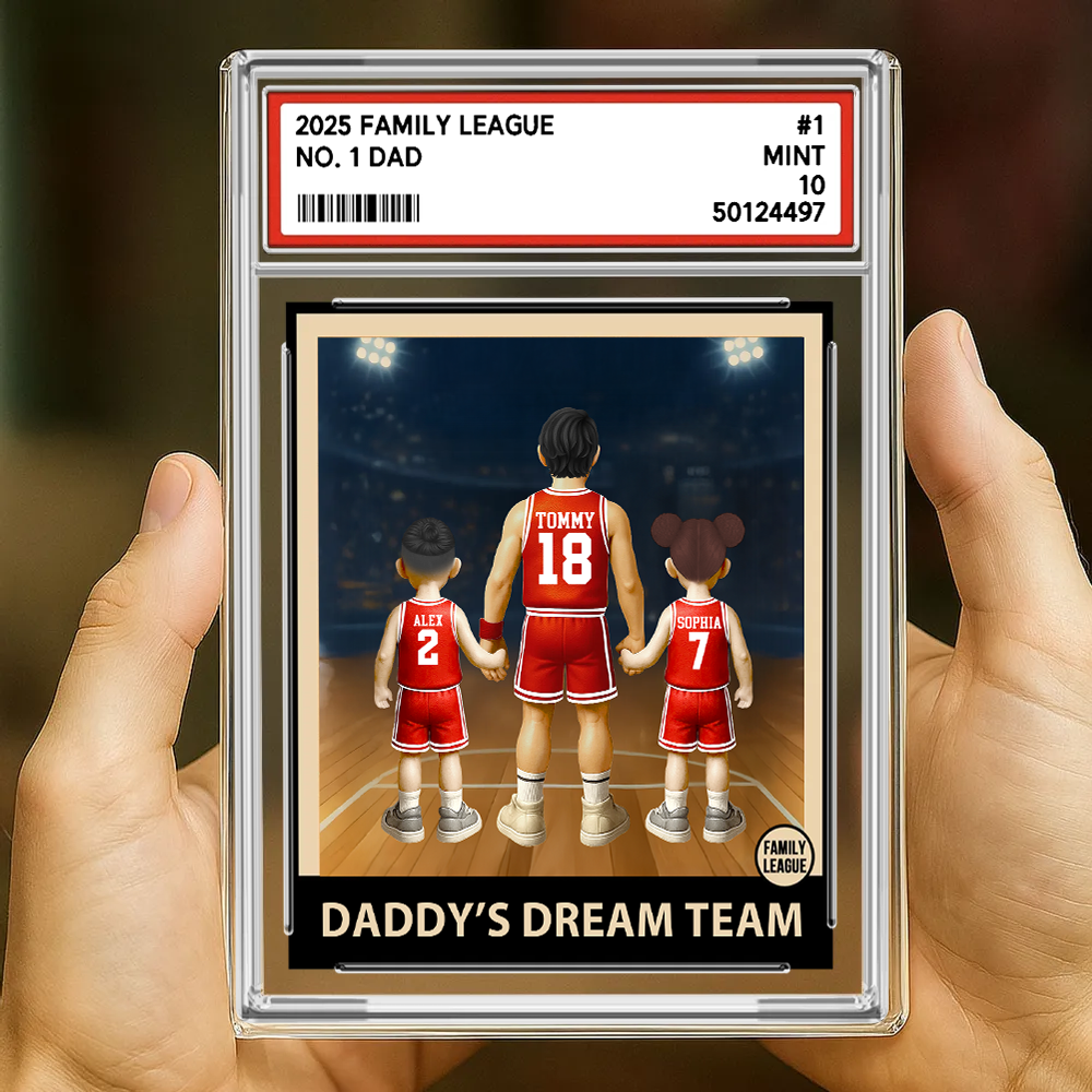 Basketball No. 1 Dad Grandpa Man & Kids, Fathers Day Trading Card Style, Personalized Daddy Dream Team Acrylic Block Plaque A2110 Pt99