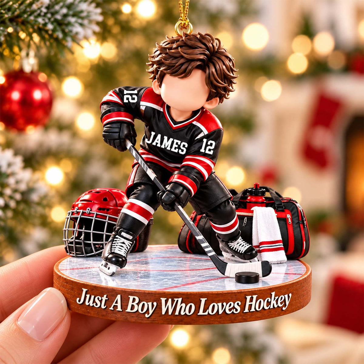 Personalized Hockey Boy Hockey Girl Christmas Ornament Pt99