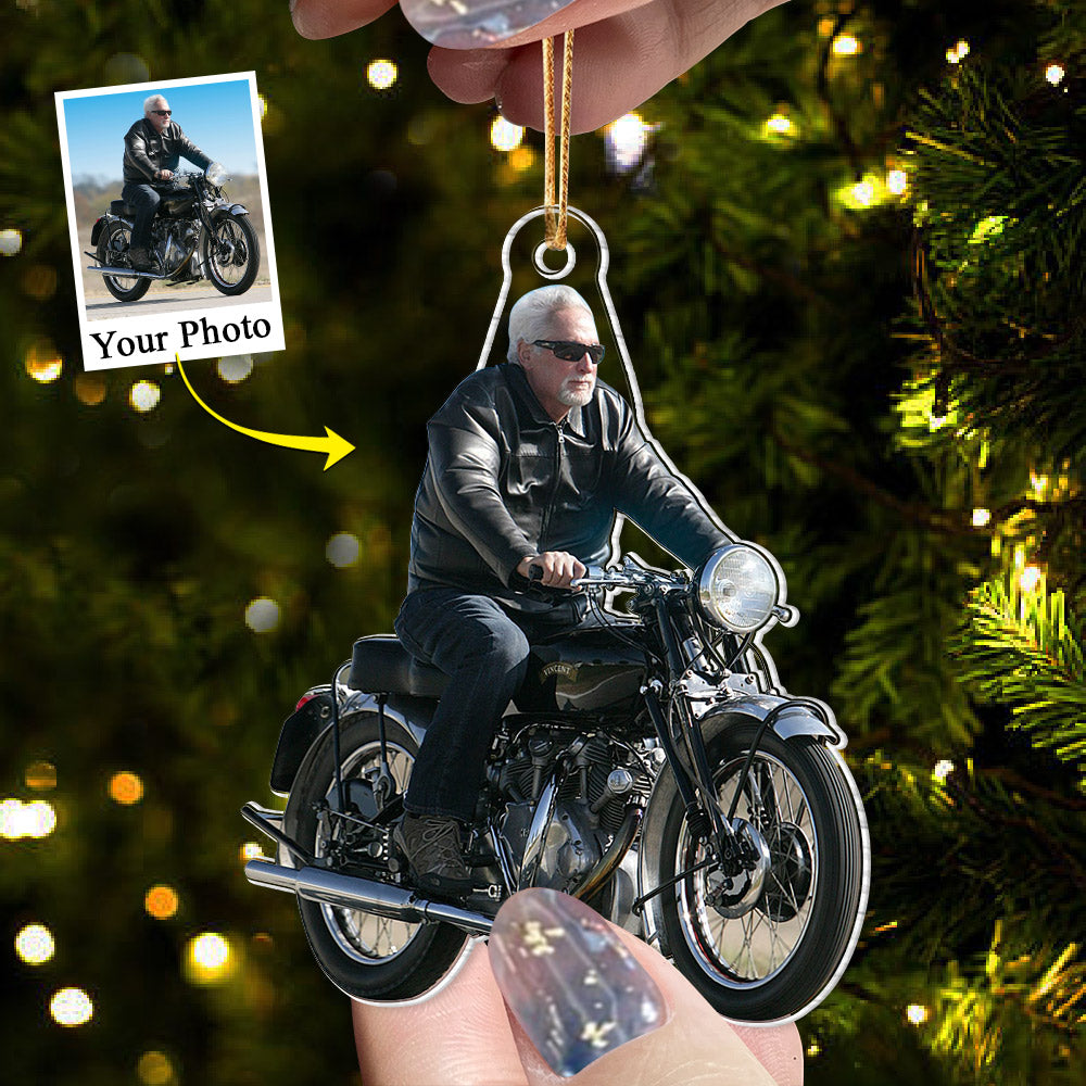 Custom Photo Acrylic Ornament Gift For Biker Lovers - Personalized Upload Photo Acrylic Ornament For Biker Club