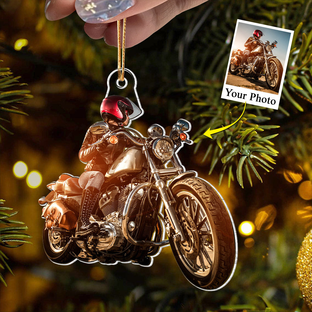 Custom Photo Acrylic Ornament Gift For Biker Lovers - Personalized Upload Photo Acrylic Ornament For Biker Club