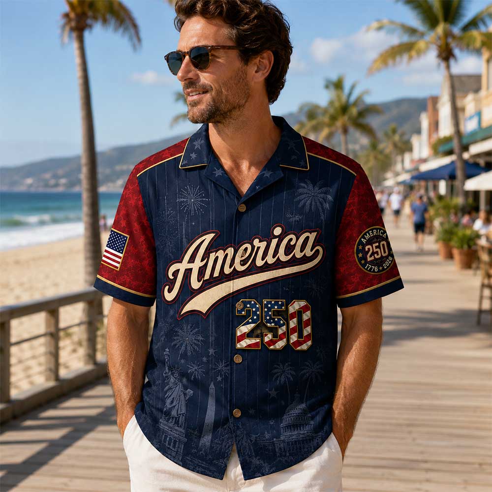 Personalized America 250 Hawaiian Shirt, Custom Name Number USA 1776 2026 Hawaiian Shirt, Patriotic Liberty Bell Shirt, 4th of July Gift Pt99