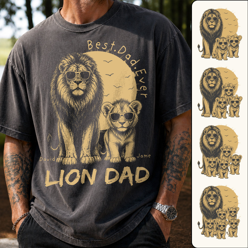 Retro Vintage Lion Dad And Kids Daddy Protector - Personalized Shirt - Cool Father's Day Gift For Dad, Husband Hv01 Vr1