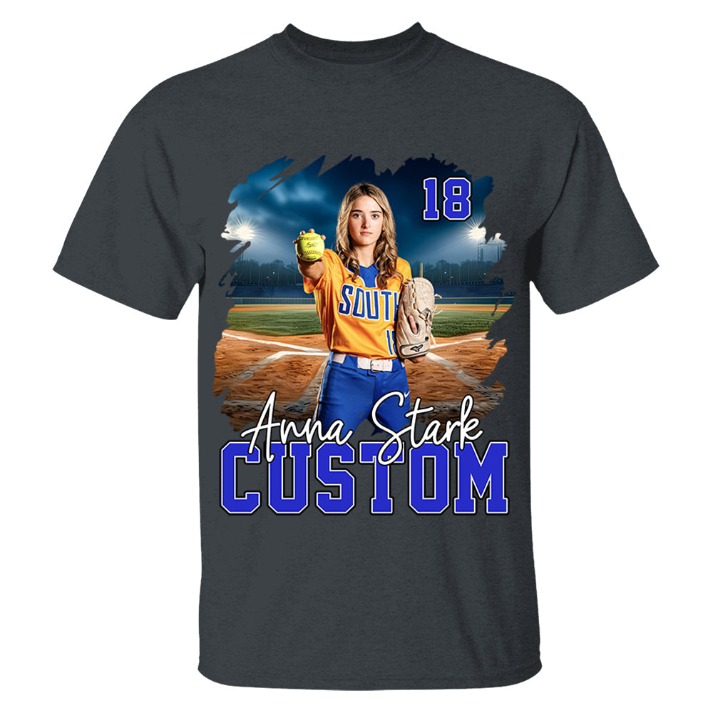 Custom Photo Softball Player And Team Name Shirt - Personalized Photo Sports Shirt