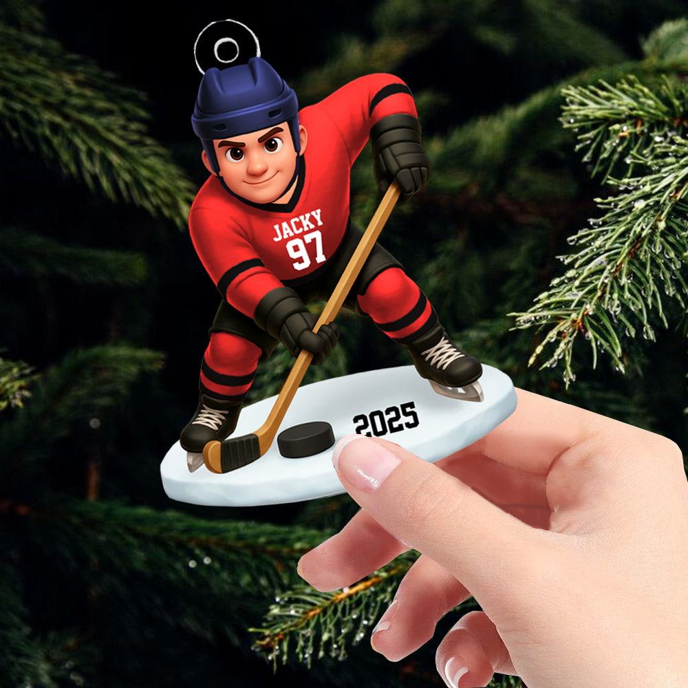 3D Effect Hockey Players Personalized Acrylic Ornament Christmas Gift for Daughter Son Tu24 Pt99